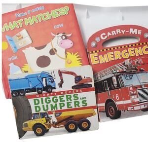 Set Of 3 Board Boos Carry-Me Emergency, Diggers & Dumpers Kids Book, Matching